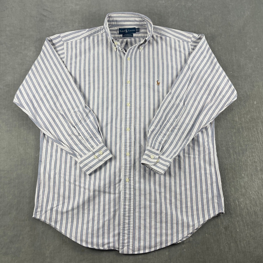 Ralph Lauren Men 15.5 32/33 Blue Striped Yarmouth Oxford Button Down Shirt